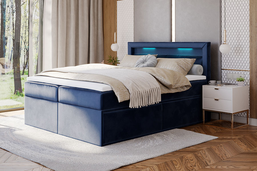 Boxspring Den Haag - blauw - velvet (160 cm)