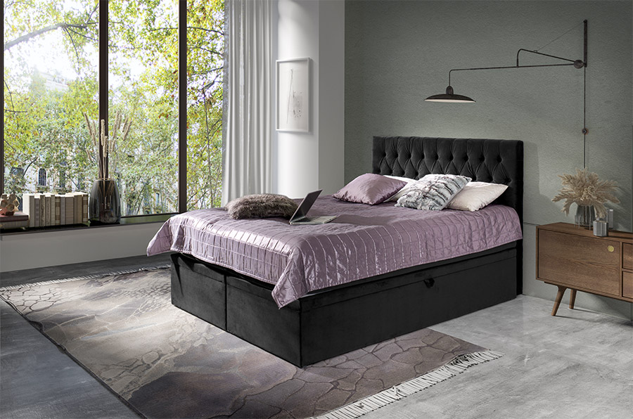 Boxspring Havana - zwart - velvet (160 cm)